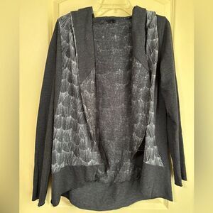 prAna Hooded‎ Open Front Cardigan - Gray and White - No Pockets - Size Medium